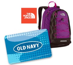 100 Old Navy gift card giveaway 24 hour GIVEAWAY: Win $100 Old Navy gift card + backpack from The North Face ($55 value)!!