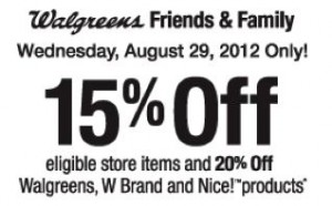 Walgreens Friends and Family Sale 15% off Today only (8/29) walgreensfriends 300x186 Walgreens Friends and Family Sale 15% off Today only (8/29)